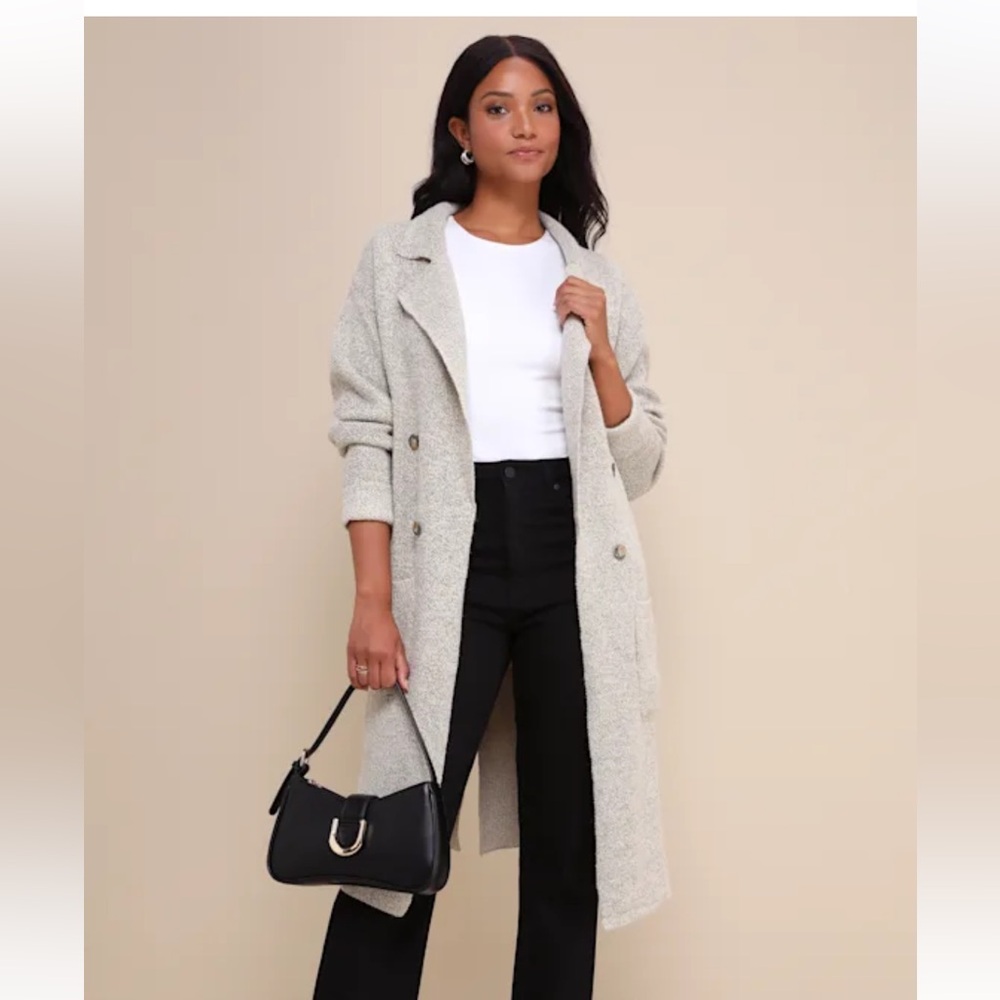 Lulu's Cream Open-Front Long Knit Cardigan - Picture 4 of 10